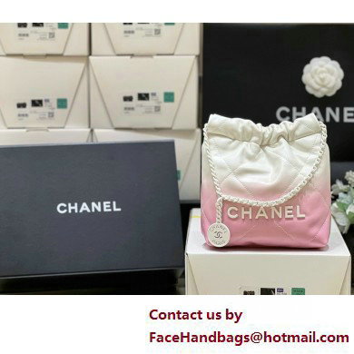 Chanel Patent Gradient Calfskin & Lacquered Metal 22 Mini Handbag AS3980 White & Light Pink 2025(ORIGINAL QUALITY)